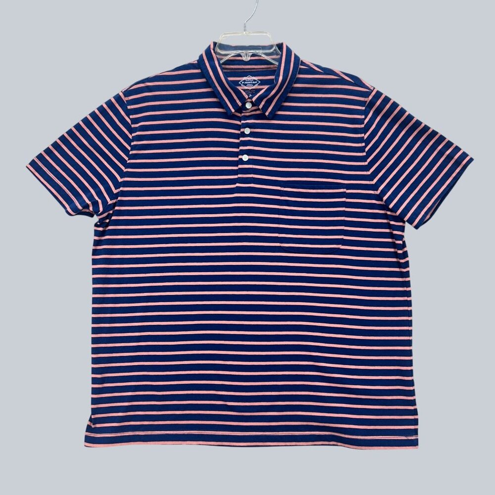 St. Johns Bay Striped Polo Shirt Navy & Coral Classic Fit Cotton Blend Mens XL